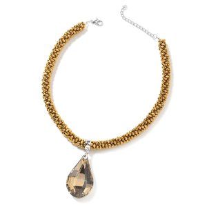 Golden Glass Pendant With Beaded Necklace